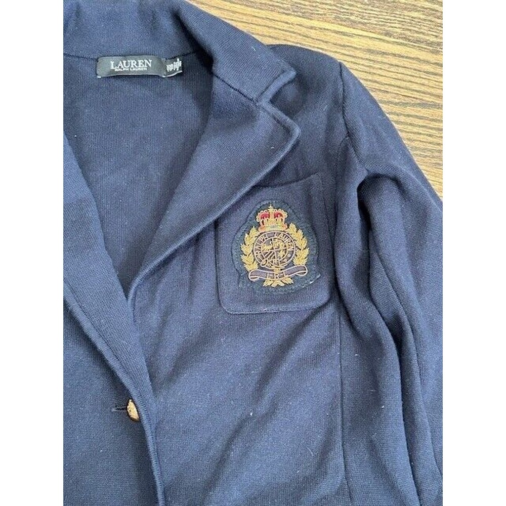 Lauren Ralph Lauren Blazer Jacket Embroidered Crest Academia Pockets Blue XXS - Picture 2 of 12